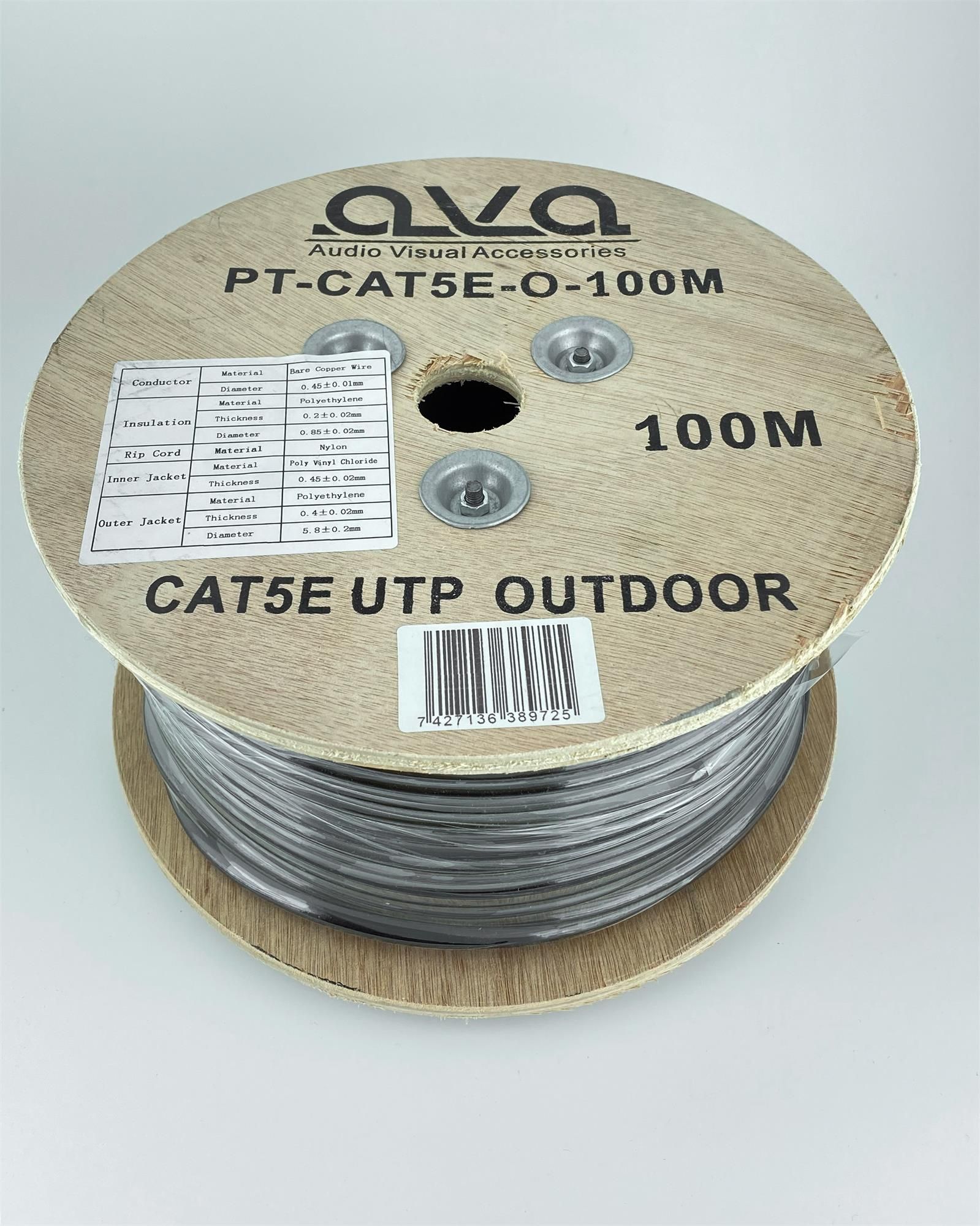 AVA CAT5e 100m Solid Copper Outdoor Network Cable 24AWG PoE CCTV IP