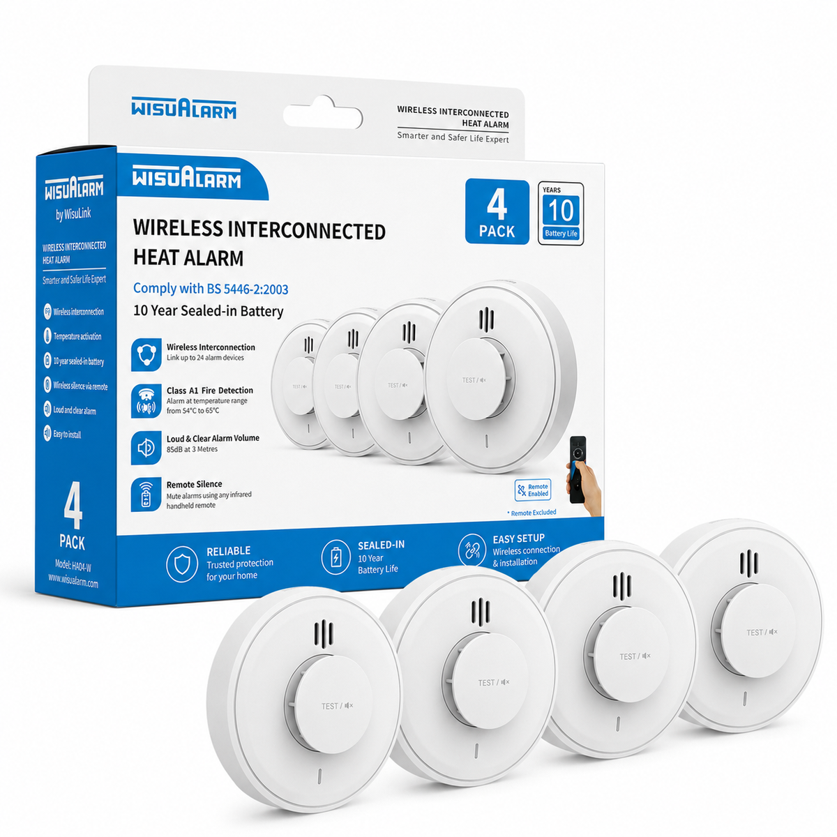 WisuAlarm Wireless Interconnected Heat Alarm 10 Years Battery