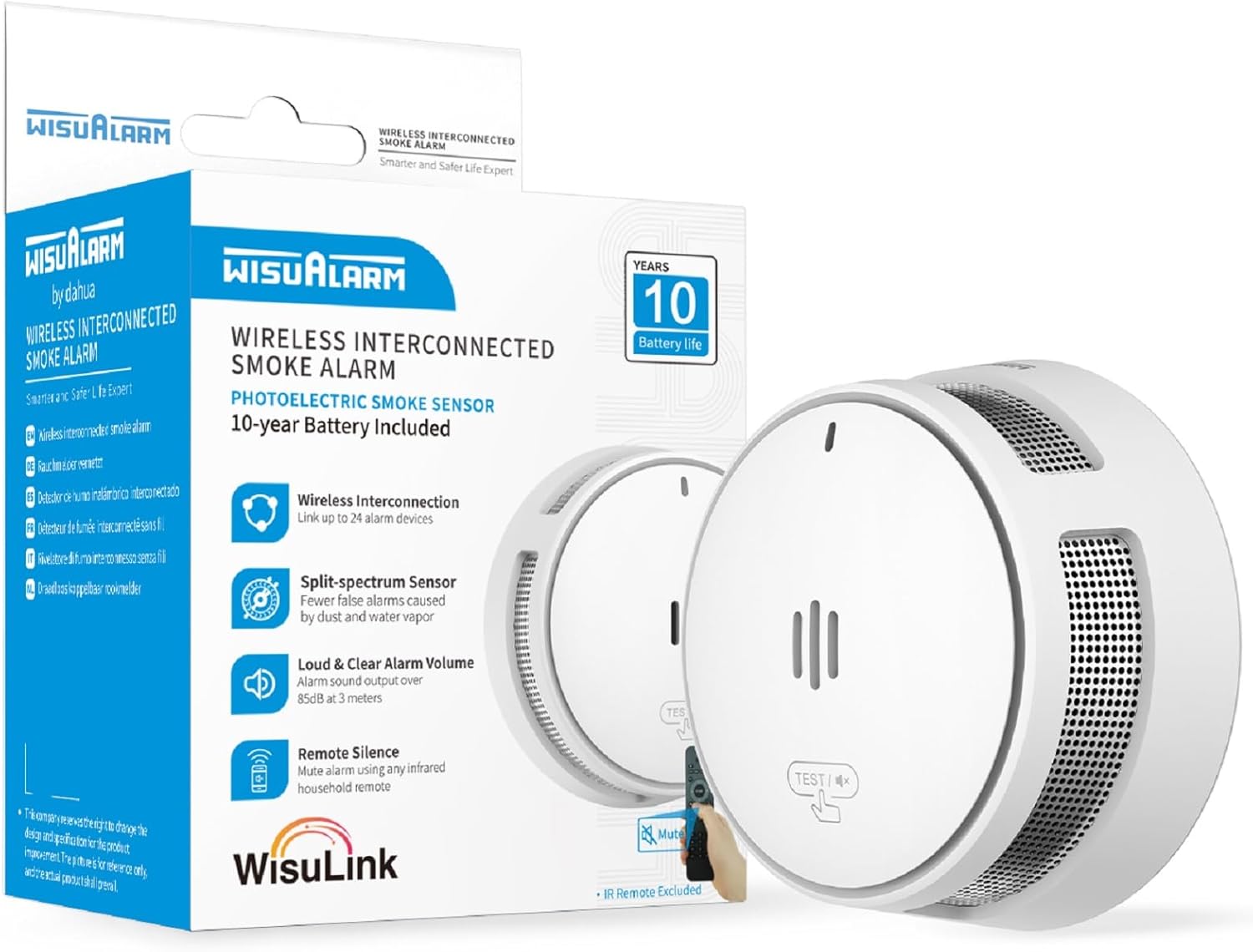 Wisualarm Wireless Interlinked Smoke Detector 10-Year Battery 85dB