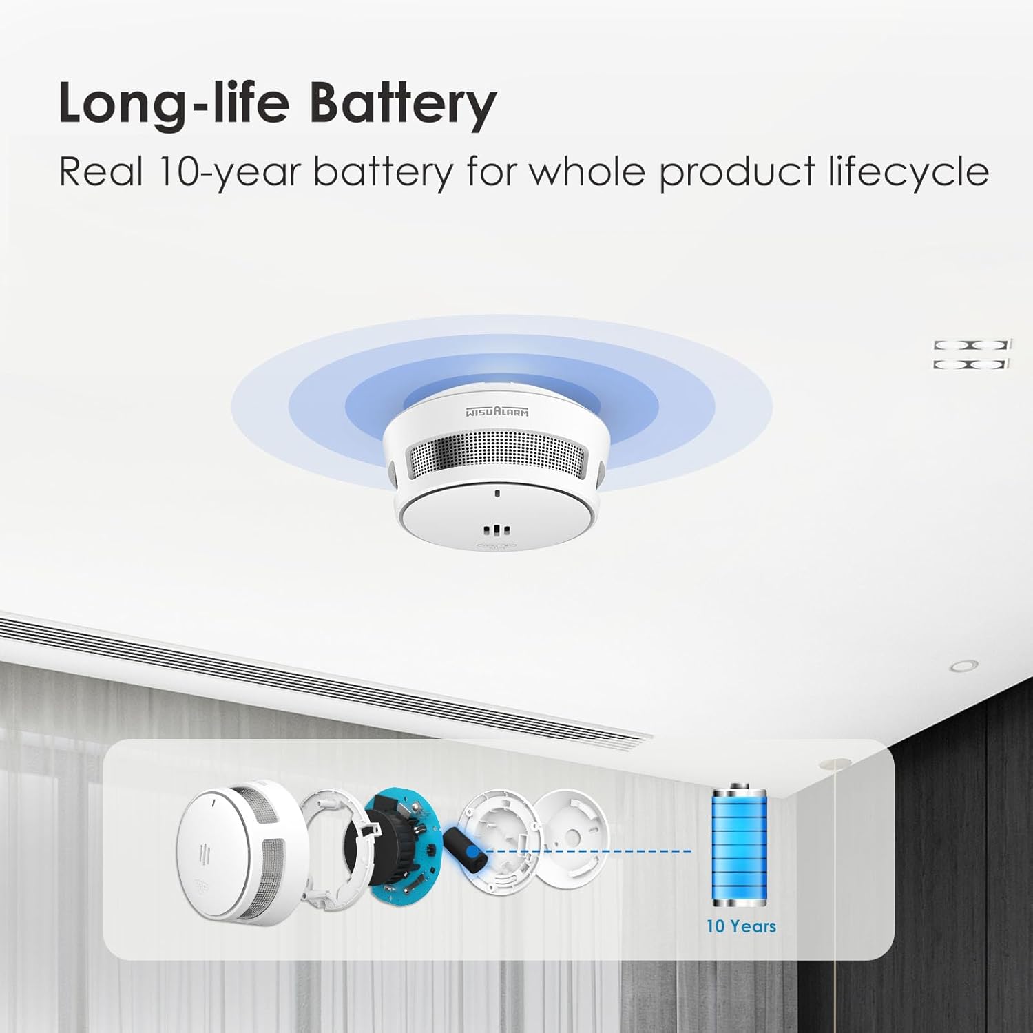 Wisualarm Wireless Interlinked Smoke Detector 10-Year Battery 85dB