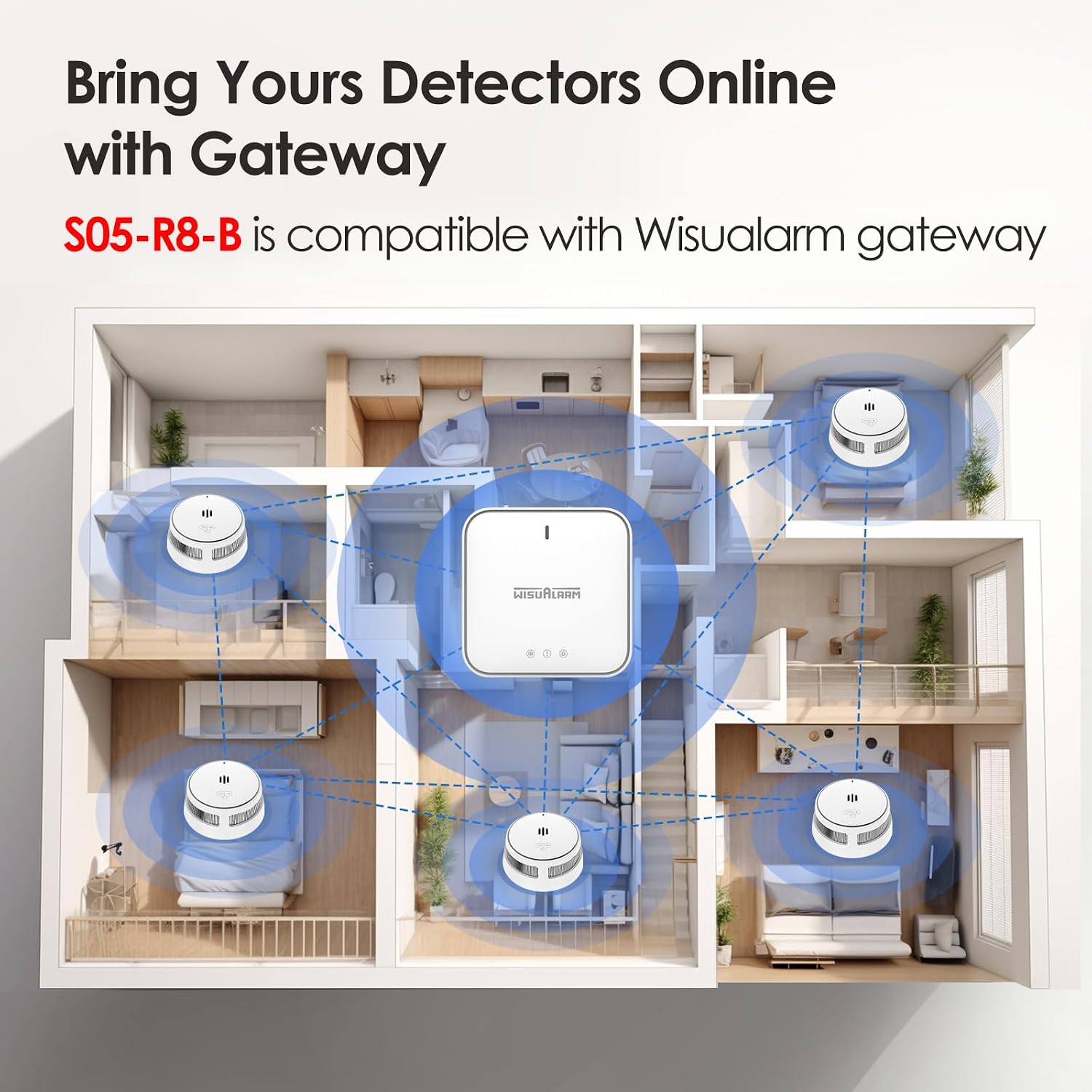 Wisualarm Wireless Interlinked Smoke Detector 10-Year Battery 85dB