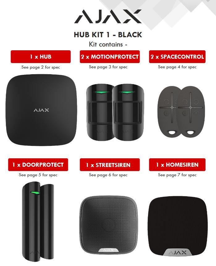 Ajax 16617.43.BL1 Hubkit1 Intruder Alarm Kit Grade 2 – Black